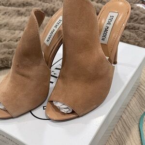 Steve Madden Camel Suede Heeled Mules